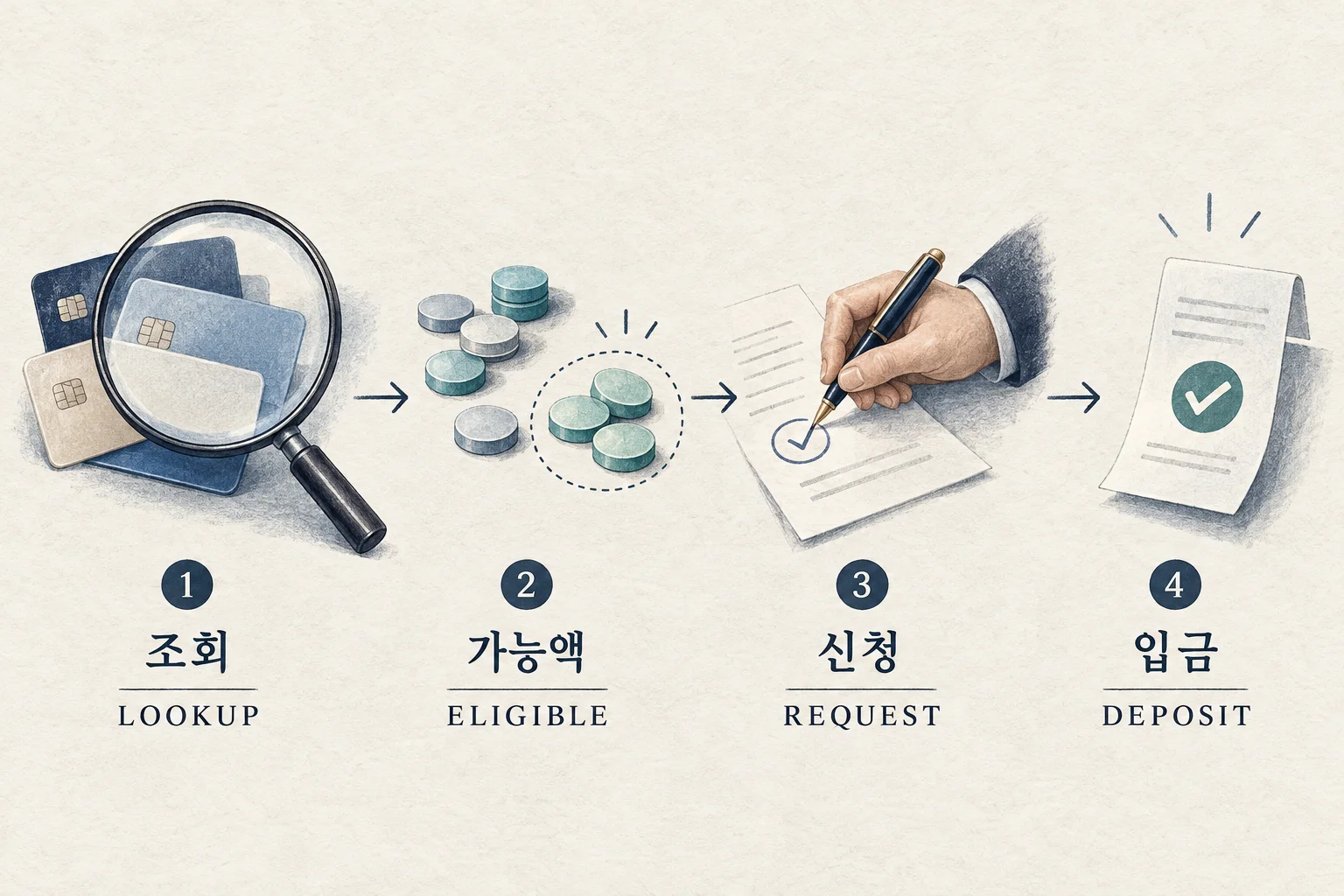 Illustration separating lookup, eligible amount, request and deposit